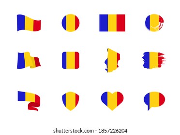 Flags of Chad - flat collection. Flags of different shaped twelve flat icons. Vector illustration set