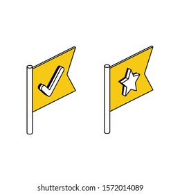 Flags check mark and star set. Vector 3d isometric, color web icon, new flat style. Creative illustration design, idea for infographics.