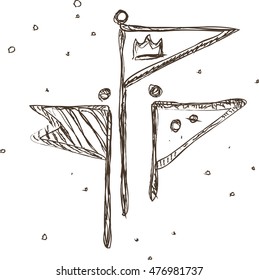 Flags, children's drawing, isolated on white background. Flags doodle style