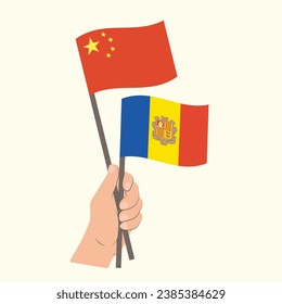 Flags of China and Andorra, Hand Holding flags