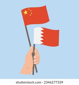 Flags of China and Bahrain, Hand Holding flags