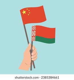 Flags of China and Belarus, Hand Holding flags