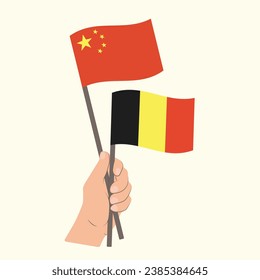 Flags of China and Belgium, Hand Holding flags