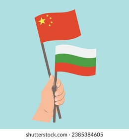 Flags of China and Bulgaria, Hand Holding flags