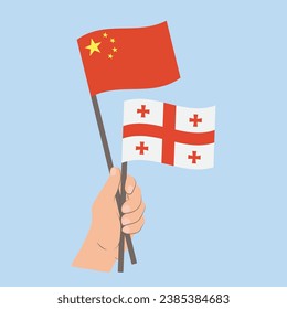 Flags of China and Georgia, Hand Holding flags