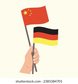 Flags of China and Germany, Hand Holding flags