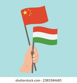 Flags of China and Hungary, Hand Holding flags