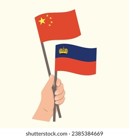 Flags of China and Liechtenstein, Hand Holding flags