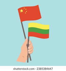Flags of China and Lithuania, Hand Holding flags
