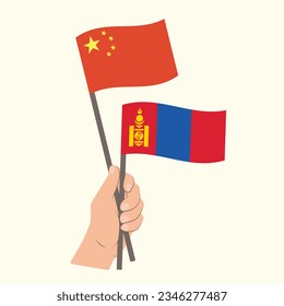 Banderas de China y Mongolia, banderas de mano