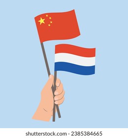 Flags of China and the Netherlands, Hand Holding flags