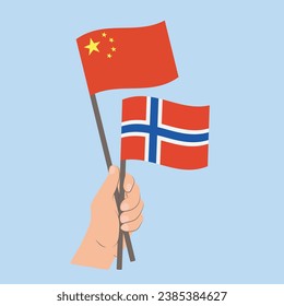 Flags of China and Norway, Hand Holding flags