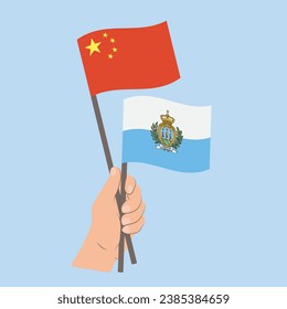 Flags of China and San Marino, Hand Holding flags