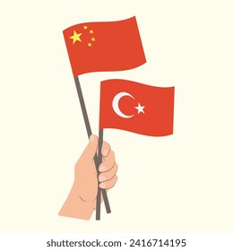 Flags of China and Turkey, Hand Holding flags