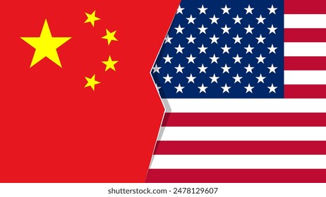 Flags of China and the United States, symbolizing the relationship between the two countries. Vector illustration.
