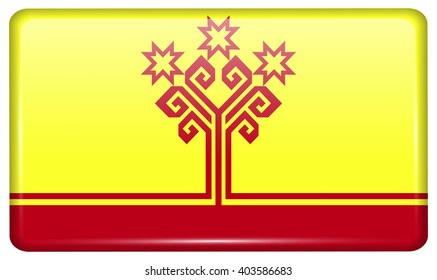 Flags of Chuvashia in the form of a magnet on refrigerator with reflections light. Vector illustration