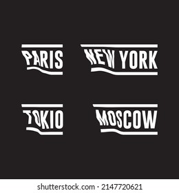 Flags of the city New York, Tokyo, Moscow, Paris.