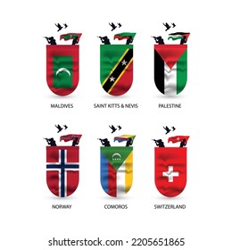 Flags collection of Maldives, Saint Kitts  Nevis, Palestine, Norway, Comoros, Switzerland
