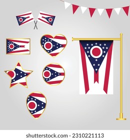 Banderas colección de emblemas del estado de ohio de emblemas e iconos de usa en diferentes formas