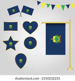 Flags collection of Vermont state of usa emblems and icons in different shapes