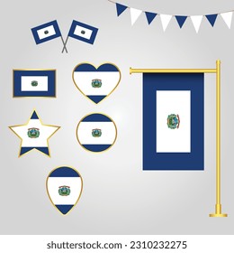 Flags collection of west virginia state of usa emblems and icons in different shapes