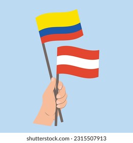 Flags of Colombia and Austria, Hand Holding flags