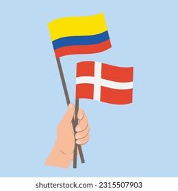 Flags of Colombia and Denmark, Hand Holding flags