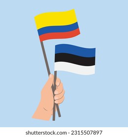 Flags of Colombia and Estonia, Hand Holding flags