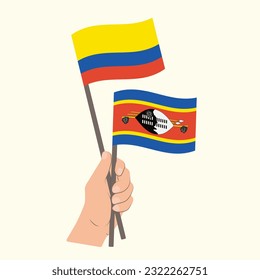 Flags of Colombia and Eswatini, Hand Holding flags