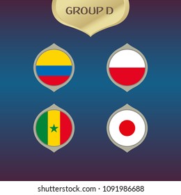 Flags of Colombia, Poland, Senegal and Japan, group h teams, football competition 2018