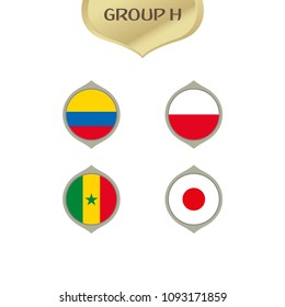 Flags of Colombia, Poland, Senegal and Japan, group h teams, football competition 2018