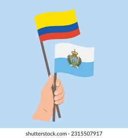 Flags of Colombia and San Marino, Hand Holding flags