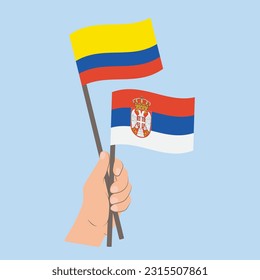 Flags of Colombia and Serbia, Hand Holding flags