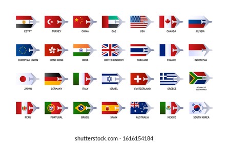 Flags color line icons set. Official symbols of different countries in th world. Pictogram for web page, mobile app, promo. UI UX GUI design element. Editable stroke.