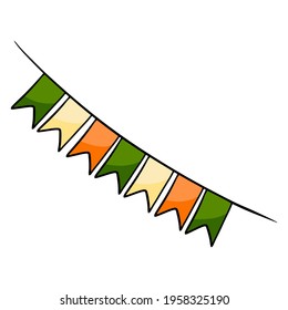 Flags in the colors of Ireland. Ribbon with flags. Cartoon style.