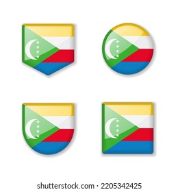 Flags of Comoros - glossy collection. Set of vector illustrations