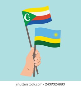 Fahnen von Komoren und Ruanda, Handfahnen