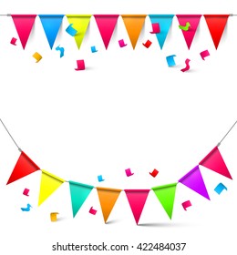 Flags and Confetti Vector Illustration Isolated on White Background