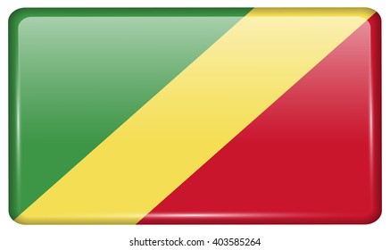 Flags of Congo Republic in the form of a magnet on refrigerator with reflections light. Vector illustration