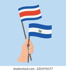Flags of Costa Rica and El Salvador, Hand Holding flags