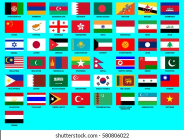 Flags of Countries in Asia with high details and correct dimension and position