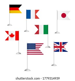 Flags of the countries of the Big Seven, isolated on white background, vector illustration.