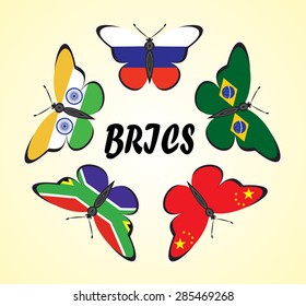The flags of the countries of the BRICS in the form of butterflies