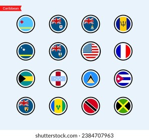 Flags of the countries of the Caribbean continent. Isolated flags of Caribbean continent. Color flags of countries. Vector icons