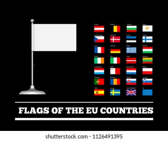 Flags of the countries of the European Union. EU flags. Vector set on black background