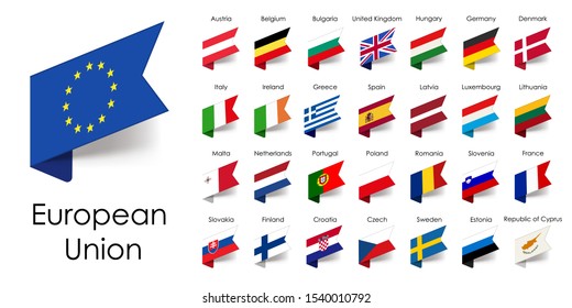 Flags of the countries of the European Union on a white background
