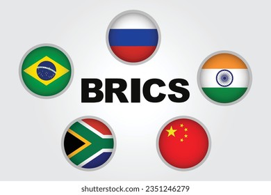Flags of countries forming BRICS, the  BRICS is a grouping of the world economies of Brazil, Russia, India, China, and South Africa