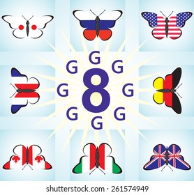 The flags of the countries of the G in the form of butterflies