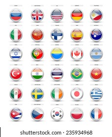 Flags of countries in a glass krugu.Na white isolated background. vector