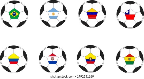 flags of countries. illustration of flags of different countries in a soccer ball.
